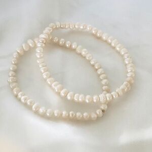 Two White Freshwater Pearl Stretch Bracelets - 6mm Pearls -